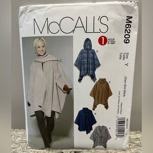 McCall’s Pattern Women's Hooded Poncho Coat M6209 xs, small, medium 1 Hour